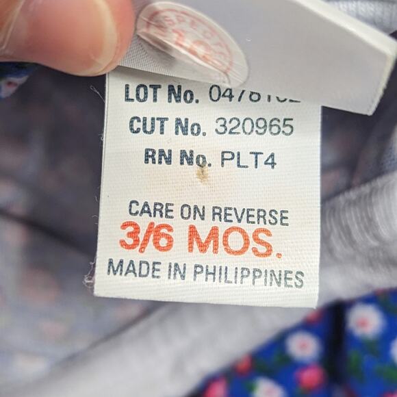 Vtg Baby B'gosh Romper Baby Girls Sz 3-6m Blue Floral 90s Bubble Jumpsuit - Picture 6 of 6